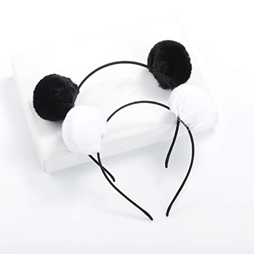 lasenersm 4 Pieces (2 Pairs) Fluffy Furry Pom-Ball Headband and Elastic Hair Ties Fuzzy Faux Fur Animal Ears Double Pom-Headband Pom-Ball Hair Band for Girls and Women - Image 4