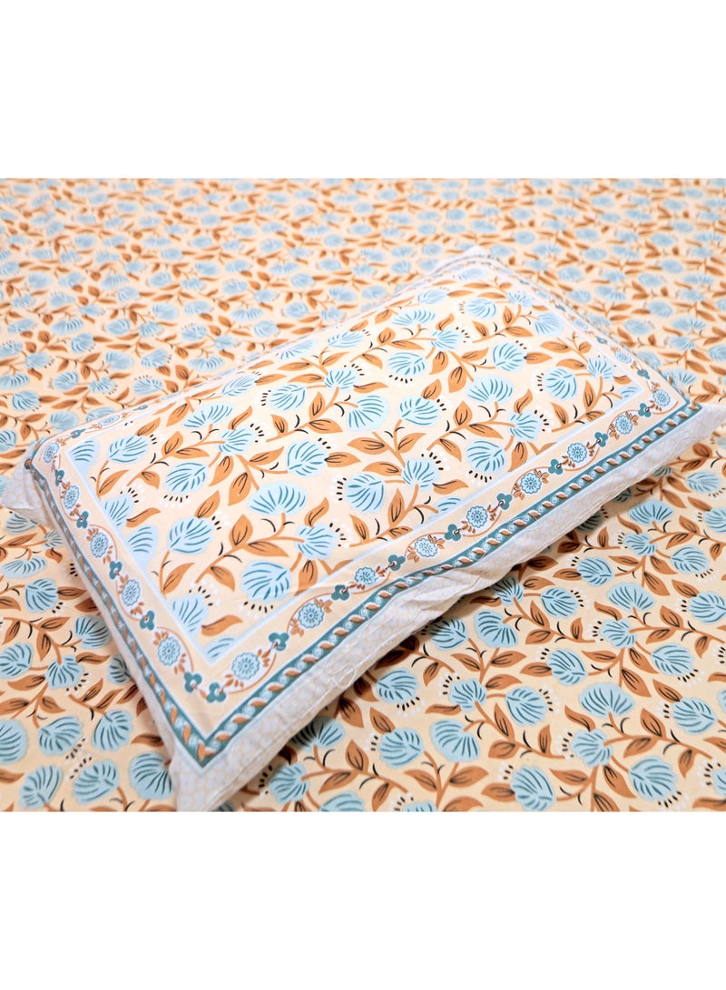 PAHI PAHI Pure Cotton Hand Block Bedsheet, King size, FLORAL BEDSHEET, 228/278 CMS, HAND BLOCK PRINTED, JAIPURI  - Image 3