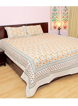 PAHI Pure Cotton Hand Block Bedsheet, King size, FLORAL BEDSHEET, 228/278 CMS, HAND BLOCK PRINTED, JAIPURI - pzsku/Z66AE583779457272F3DEZ/45/_/1664254918/db676e85-663d-481d-886b-618d7b510c60