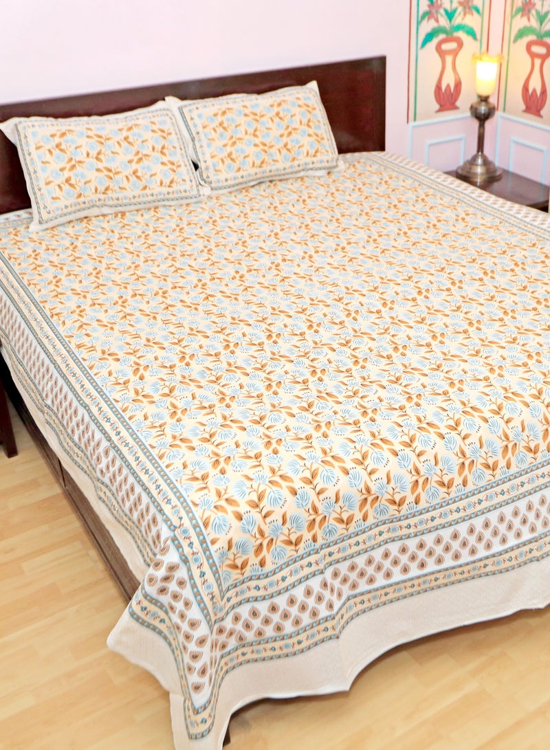 PAHI PAHI Pure Cotton Hand Block Bedsheet, King size, FLORAL BEDSHEET, 228/278 CMS, HAND BLOCK PRINTED, JAIPURI  - Image 2
