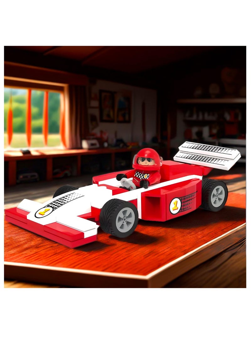 لعبية مجموعة بناء سيارة سباق بلايتيف، لعبة مكونة من 86 قطعة مع جناح خلفي قابل للتعديل وشخصية سائق صغيرة، متوافقة، تشجع التعلم من خلال العلوم والتكنولوجيا والهندسة والرياضيات والإبداع واللعب الخيالي، متينة وآمنة للأطفال من سن 5 سنوات فما فوق، معتمدة من TÜV. - Image 3