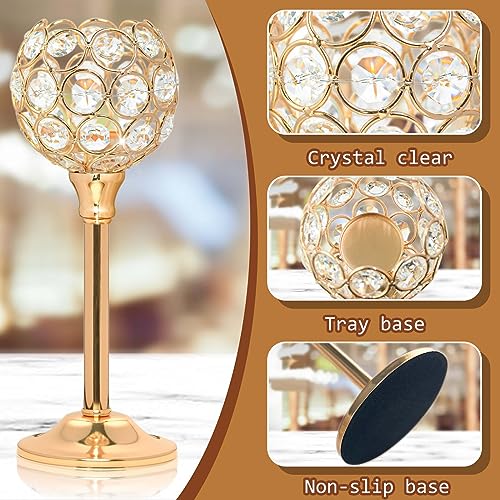 Kehail Crystal Metal Tealight Candlestick Bling Bowl Candelabras Tall Crystal Votive Candle Holders Elegant Crystal Candle Centerpiece for Dining Table Wedding Decor Set of 3 Gold - Image 3