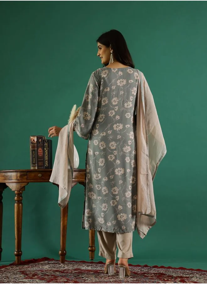 sanskrutihomes Sanskrutihomes Floral Printed V-Neck Pure Cotton Kurta and Pants Set
