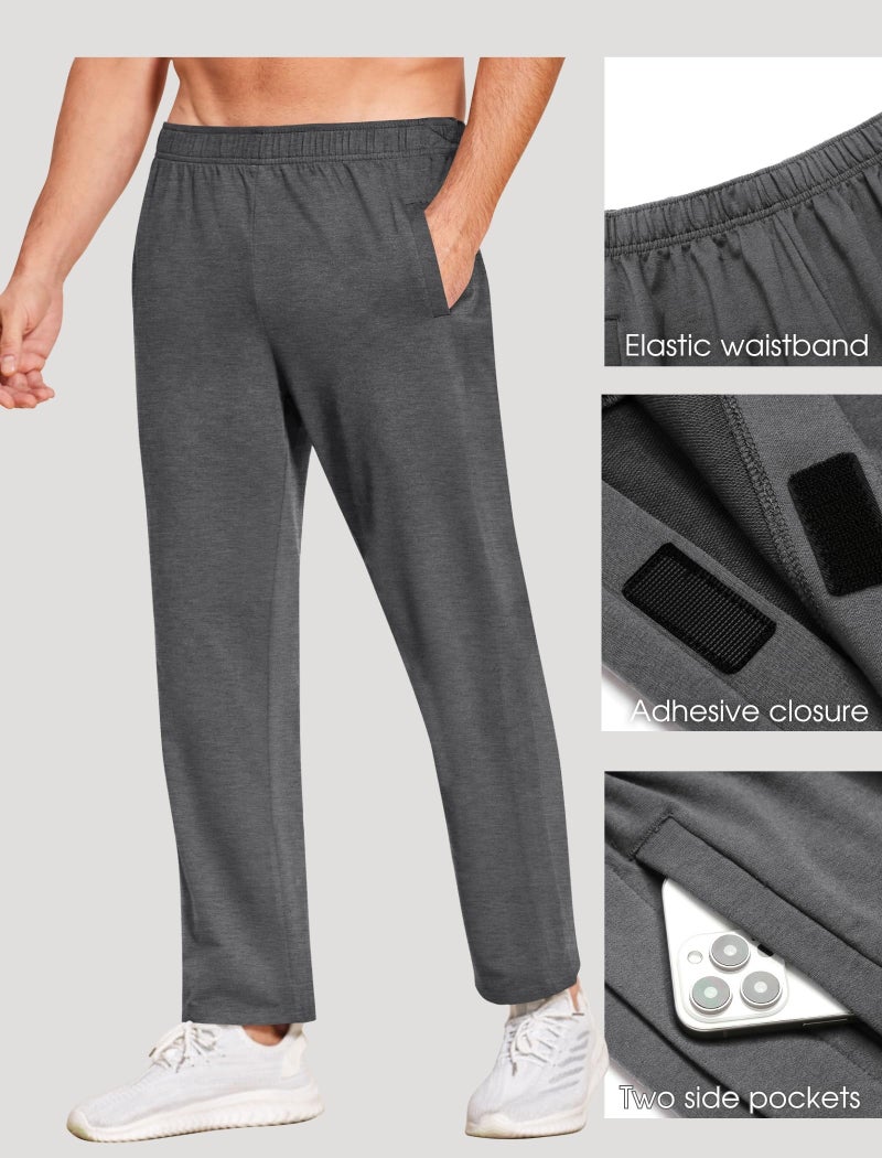 Deyeek Men's Tear Away Pants 2 Side Snap Open Bottom Sweatpants Loose Fit Casual Post Surgery Pants with Pockets Grey - Image 5