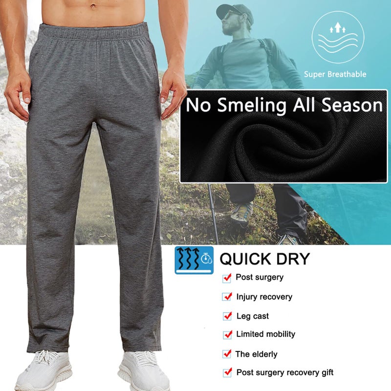 Deyeek Men's Tear Away Pants 2 Side Snap Open Bottom Sweatpants Loose Fit Casual Post Surgery Pants with Pockets Grey - Image 4
