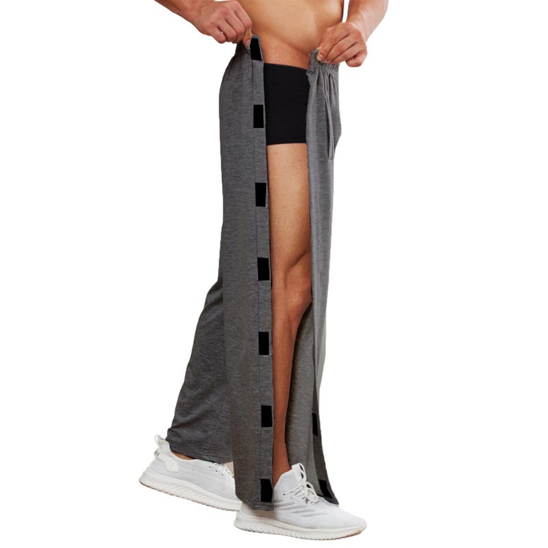 Deyeek Men's Tear Away Pants 2 Side Snap Open Bottom Sweatpants Loose Fit Casual Post Surgery Pants with Pockets Grey - Image 2