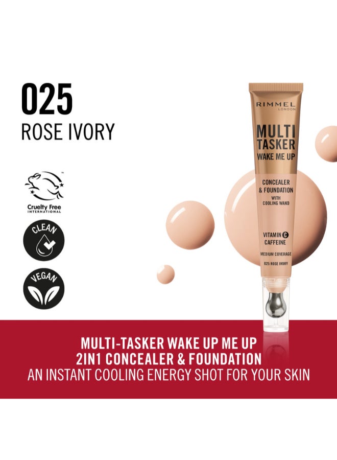 RIMMEL LONDON Multi-Tasker Wake Me Up Concealer & Foundation - 25 - Rose Ivory, 20ml - Image 2