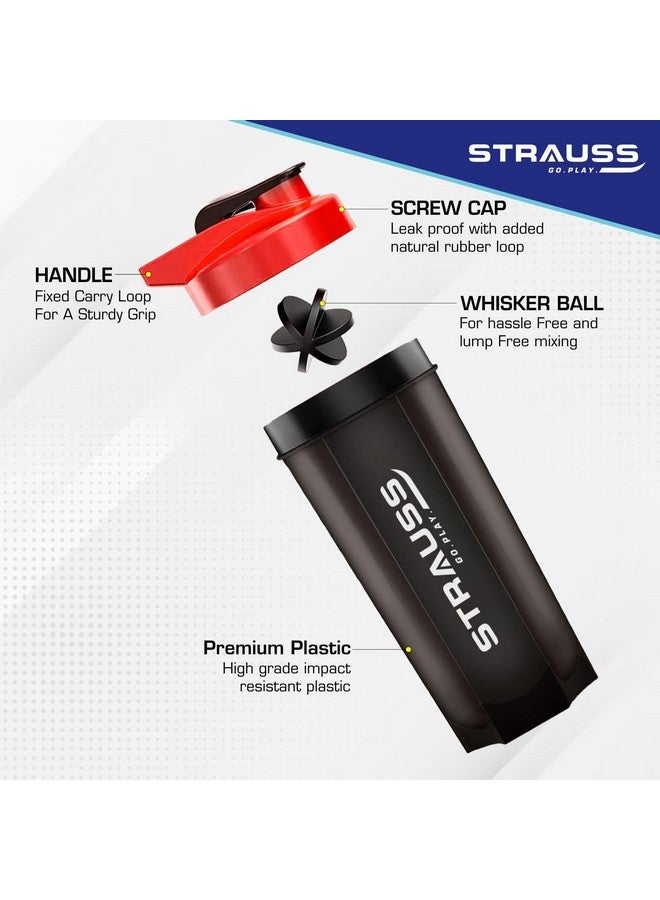 Strauss Recharge Shaker Bottle | BPA-Free Protein Shaker with Blender Ball | Leak-Proof Gym Bottle for Protein Shakes | Gym Bottle for Men and Women | Ideal for Gym, Yoga & Running, (Black/Red) - Image 3