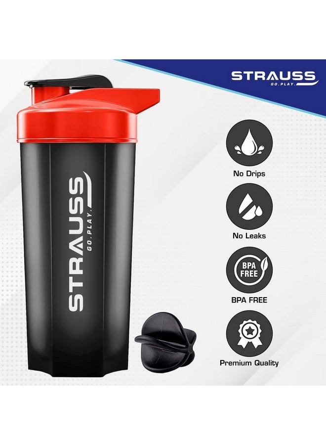 Strauss Recharge Shaker Bottle | BPA-Free Protein Shaker with Blender Ball | Leak-Proof Gym Bottle for Protein Shakes | Gym Bottle for Men and Women | Ideal for Gym, Yoga & Running, (Black/Red) - Image 2