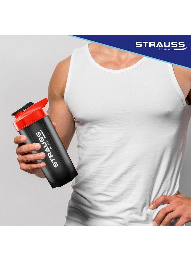 Strauss Recharge Shaker Bottle | BPA-Free Protein Shaker with Blender Ball | Leak-Proof Gym Bottle for Protein Shakes | Gym Bottle for Men and Women | Ideal for Gym, Yoga & Running, (Black/Red) - Image 5