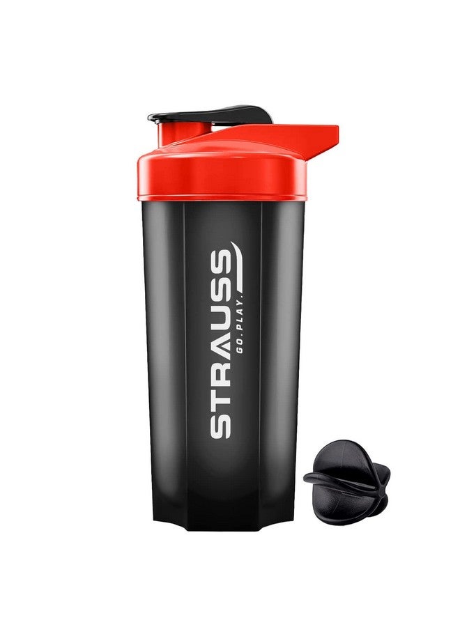 Strauss Recharge Shaker Bottle | BPA-Free Protein Shaker with Blender Ball | Leak-Proof Gym Bottle for Protein Shakes | Gym Bottle for Men and Women | Ideal for Gym, Yoga & Running, (Black/Red) - Image 1