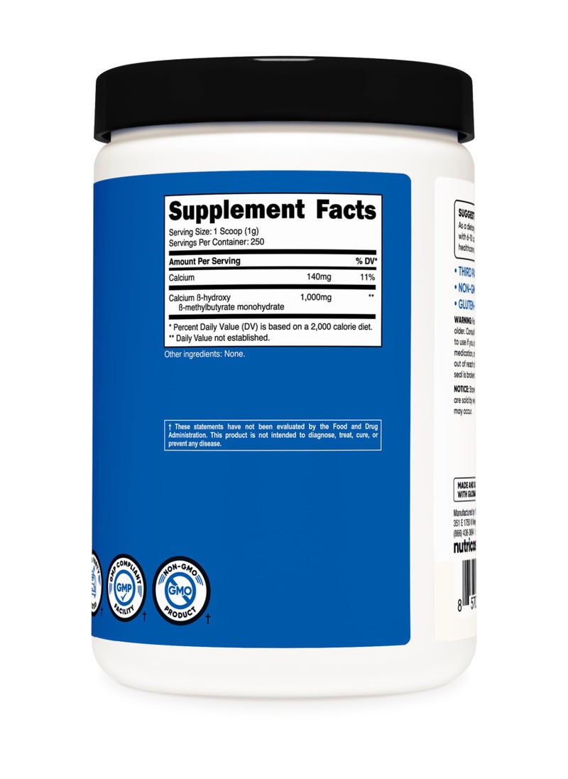 Nutricost - HMB (Beta-Hydroxy Beta-Methylbutyrate),1000 Mg Calciam HMS Per Serving 250 SERVINGS | 250G Per Container Unflavored Net Wt 8.9 Oz (250 G) - Image 1
