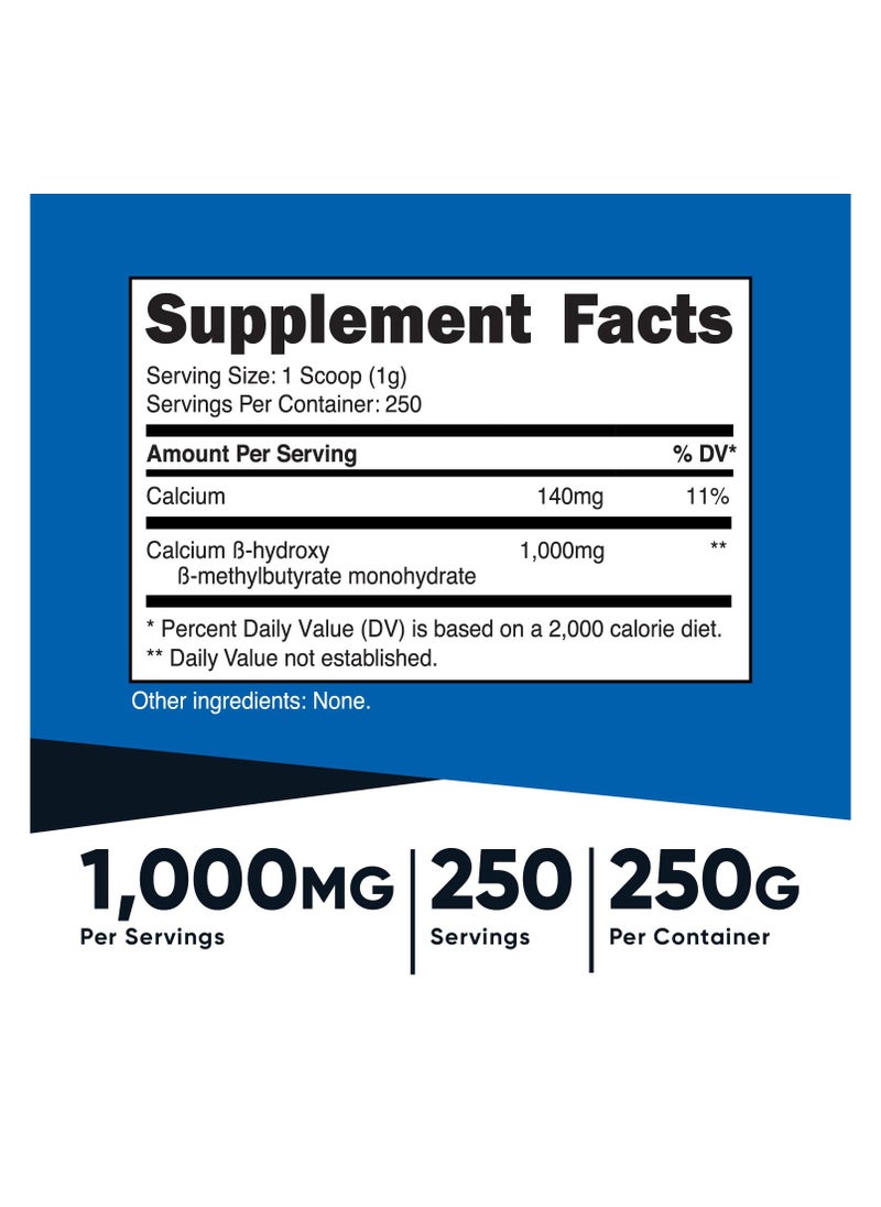 Nutricost - HMB (Beta-Hydroxy Beta-Methylbutyrate),1000 Mg Calciam HMS Per Serving 250 SERVINGS | 250G Per Container Unflavored Net Wt 8.9 Oz (250 G) - Image 1