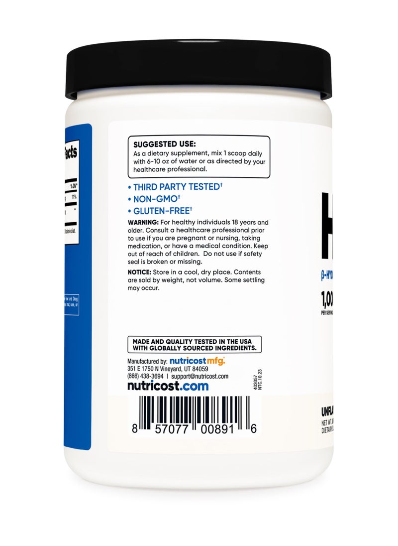 Nutricost - HMB (Beta-Hydroxy Beta-Methylbutyrate),1000 Mg Calciam HMS Per Serving 250 SERVINGS | 250G Per Container Unflavored Net Wt 8.9 Oz (250 G) - Image 1