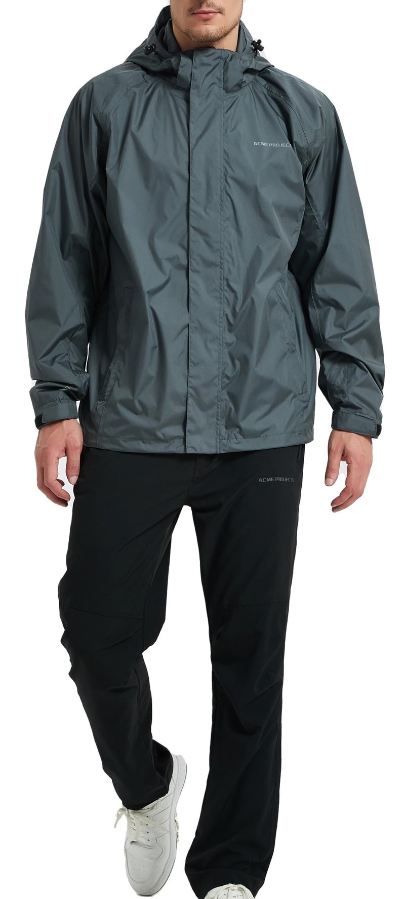 Acme Projects Mens Rain Suit Jacket Pants 100 Waterproof Breathable Taped Seam 10000mm3000gm YKK Zipper as1 alpha xx_l regular regular Grey