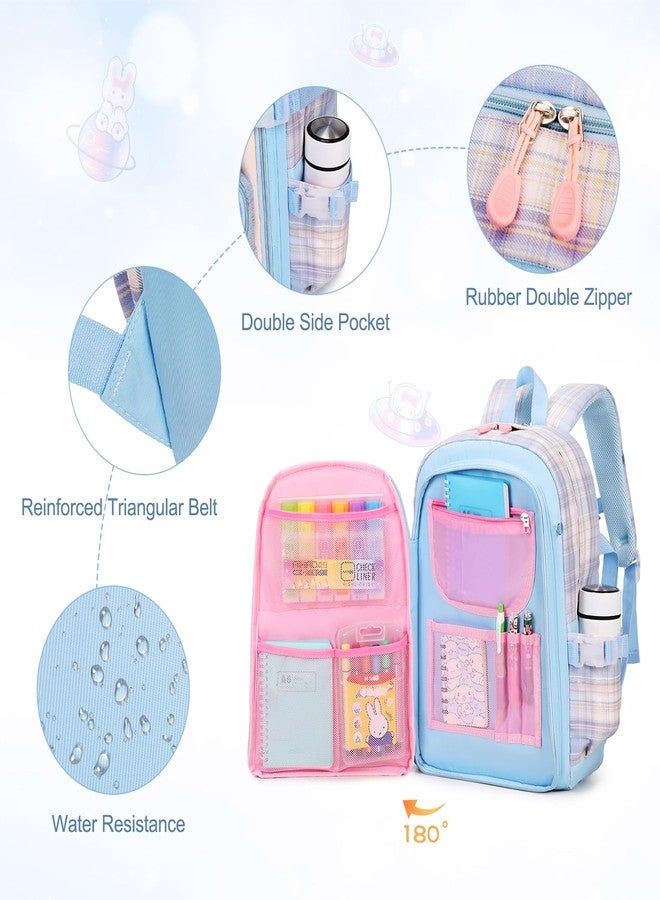 FIXITOK Girls Backpack Set, Kids Backpack for Girls, Kawaii Bunny School Bag for Girl Kindergarten Elementary Preschool, Plaid Blue, Daypack Backpacks - Image 5