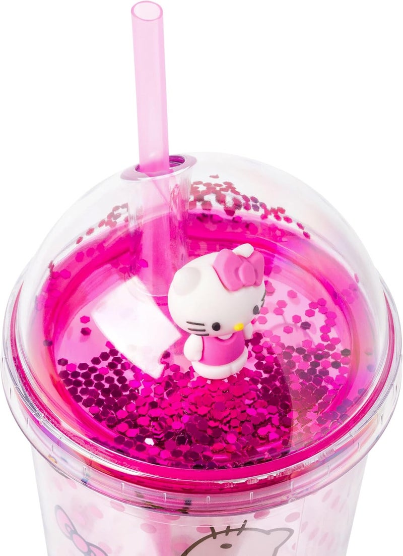 Silver Buffalo Sanrio Hello Kitty Pink Polka Dots and Bows Dome Glitter Top Travel Tumbler 24 Ounces - Image 3