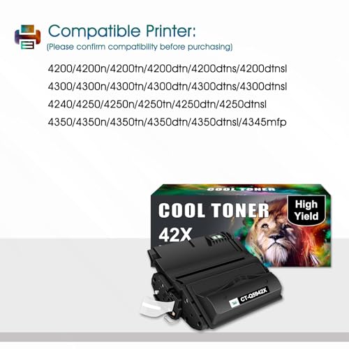 Cool Toner Compatible Toner Cartridge Replacement for HP 42X Q5942X Q1338A Q5942 for HP 4250TN 4250N 4250DTN 4350N 4350TN 4350DTN Printer-1PK - Image 3