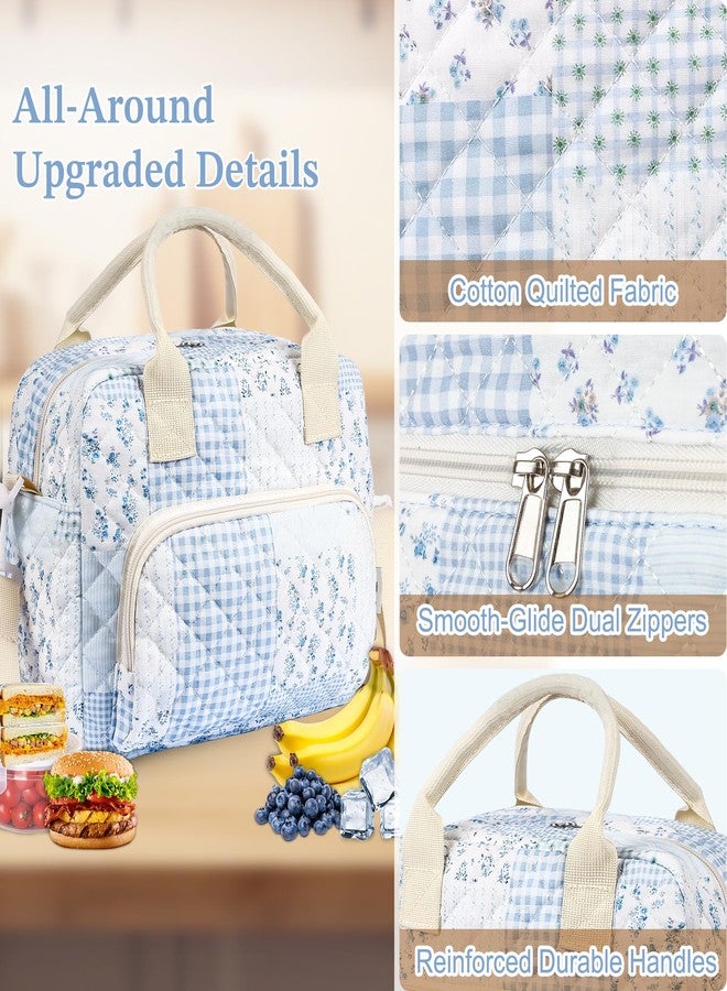 WOBAGMEN Floral Lunch Tote with Insulated Design for Everyday Use(green blue pin,M) - Image 3