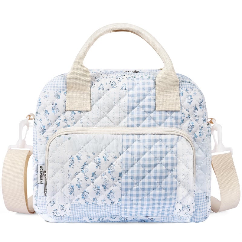 WOBAGMEN Floral Lunch Tote with Insulated Design for Everyday Use(green blue pin,M) - Image 1