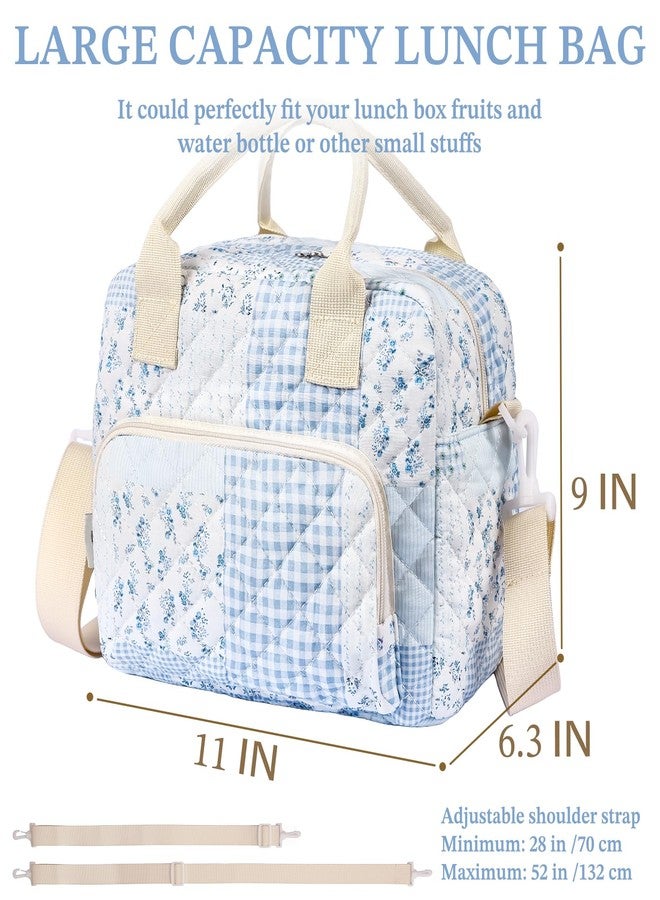 WOBAGMEN Floral Lunch Tote with Insulated Design for Everyday Use(green blue pin,M) - Image 2