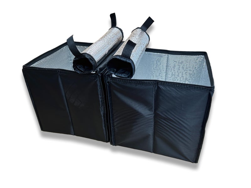 ابسج منظم صندوق سيارة قابل للطي، حاوية تخزين شاحنة سيارات 4 في 1، سلة تخزين قابلة للطي متعددة الأربع حجرات ومجموعة تبريد/دافئ، أسود - Image 3