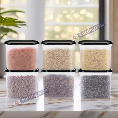 Cutting EDGE 1200ml Anti-Bacterial Modular Plastic Storage Container Set of 6, BPA-Free, Airtight Lid, Leakproof, Stackable Organizer for Pantry, Rice, Grains & Pulses (Black Lids) - Image 2