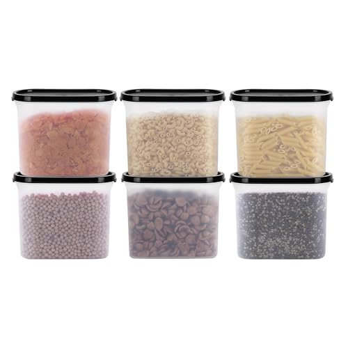 Cutting EDGE 1200ml Anti-Bacterial Modular Plastic Storage Container Set of 6, BPA-Free, Airtight Lid, Leakproof, Stackable Organizer for Pantry, Rice, Grains & Pulses (Black Lids) - Image 1
