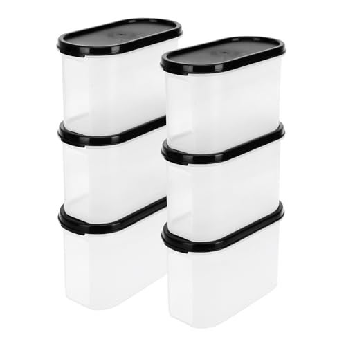Cutting EDGE 1200ml Anti-Bacterial Modular Plastic Storage Container Set of 6, BPA-Free, Airtight Lid, Leakproof, Stackable Organizer for Pantry, Rice, Grains & Pulses (Black Lids) - Image 3
