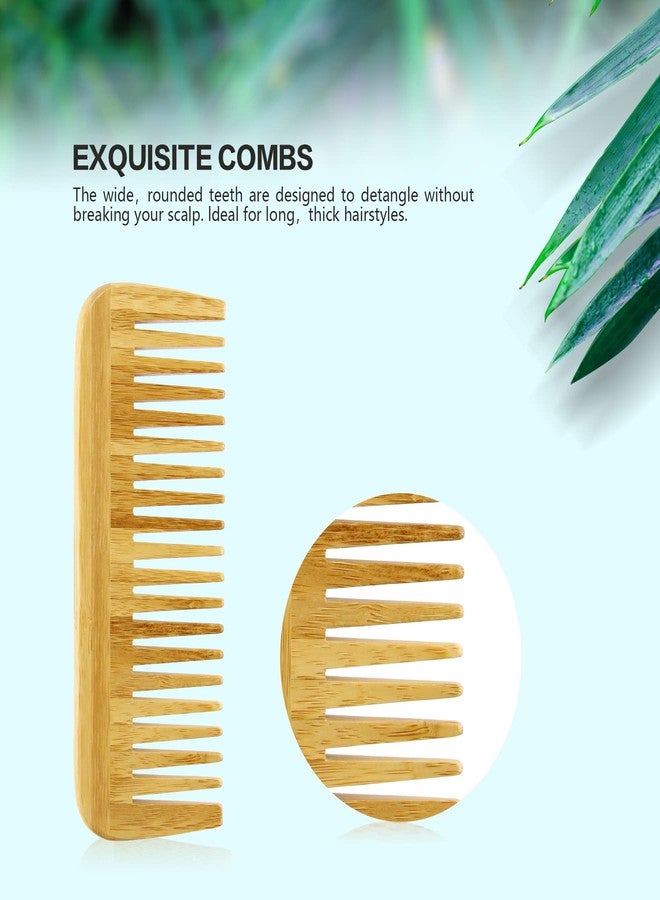 MoyRetty 2 Pieces Bamboo Hair Comb Wide Tooth Brush Handmade of Natural Bamboo Wood Anti-Static For Detangling and Styling Wet or Dry Curly Thick Wavy or Straight Hair For Men or Women - Image 3