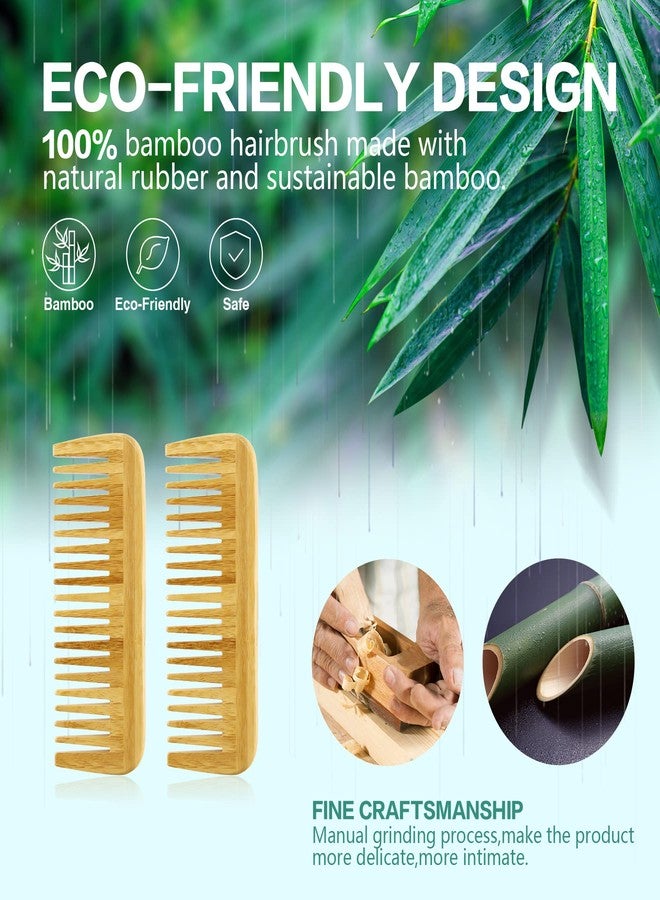 MoyRetty 2 Pieces Bamboo Hair Comb Wide Tooth Brush Handmade of Natural Bamboo Wood Anti-Static For Detangling and Styling Wet or Dry Curly Thick Wavy or Straight Hair For Men or Women - Image 2
