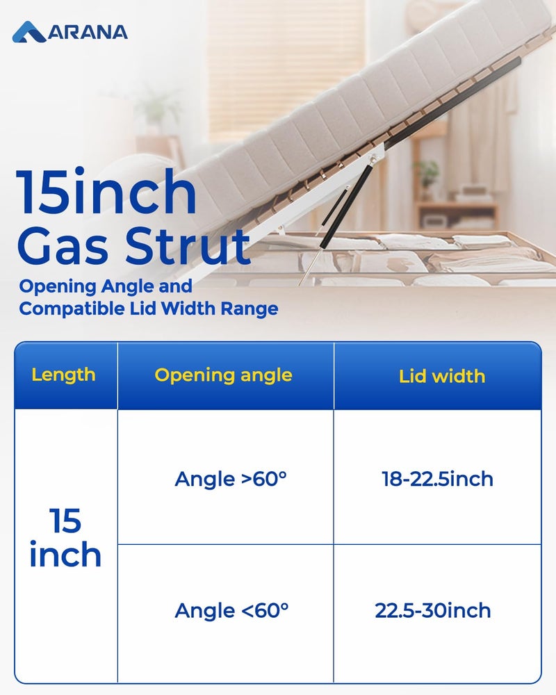 ARANA Gas Struts for Heavy Lid 100 lbs, 15 inch Gas Shocks Lift Lid with Brackets, 100 Pounds Hydraulic Lift Support Springs for Heavy Duty Door Cabinet Boat Lid(Fits 85-115 lbs Lid), 2 Pcs - Image 3