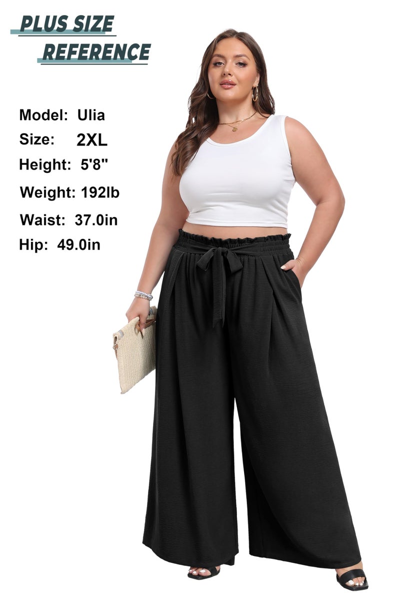 Lepunuo Women's Wide Leg Lounge Pants with Pockets Lightweight High Waisted Adjustable Tie Knot Loose Trousers A - Black - Image 4