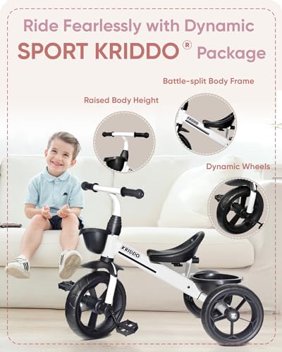KRIDDO Kids Tricycles Age 24 Month to 4 Years Toddler Kids Trike for 25 to 5 Year Old Gift Toddler Tricycles for 24 Year Olds Trikes for Toddlers Sporty Styling White - Image 5