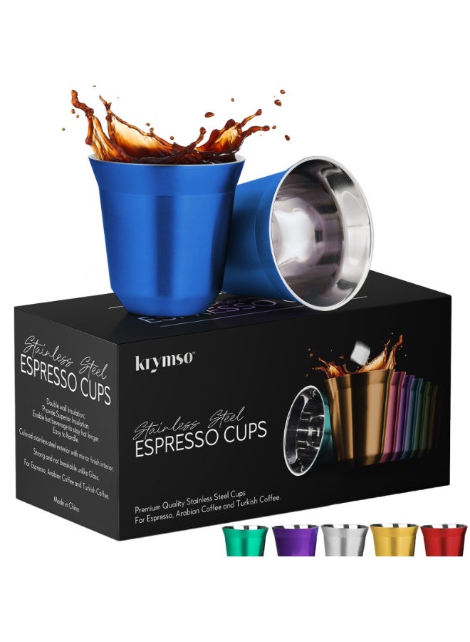 KRYMSO 80ml Espresso Cups, Double Wall Vacuum Insulted Stainless Steel Coffee Cup Set for Espresso, Turkish Coffee, Arabian Coffee and Tea, 2 Pack - Image 1
