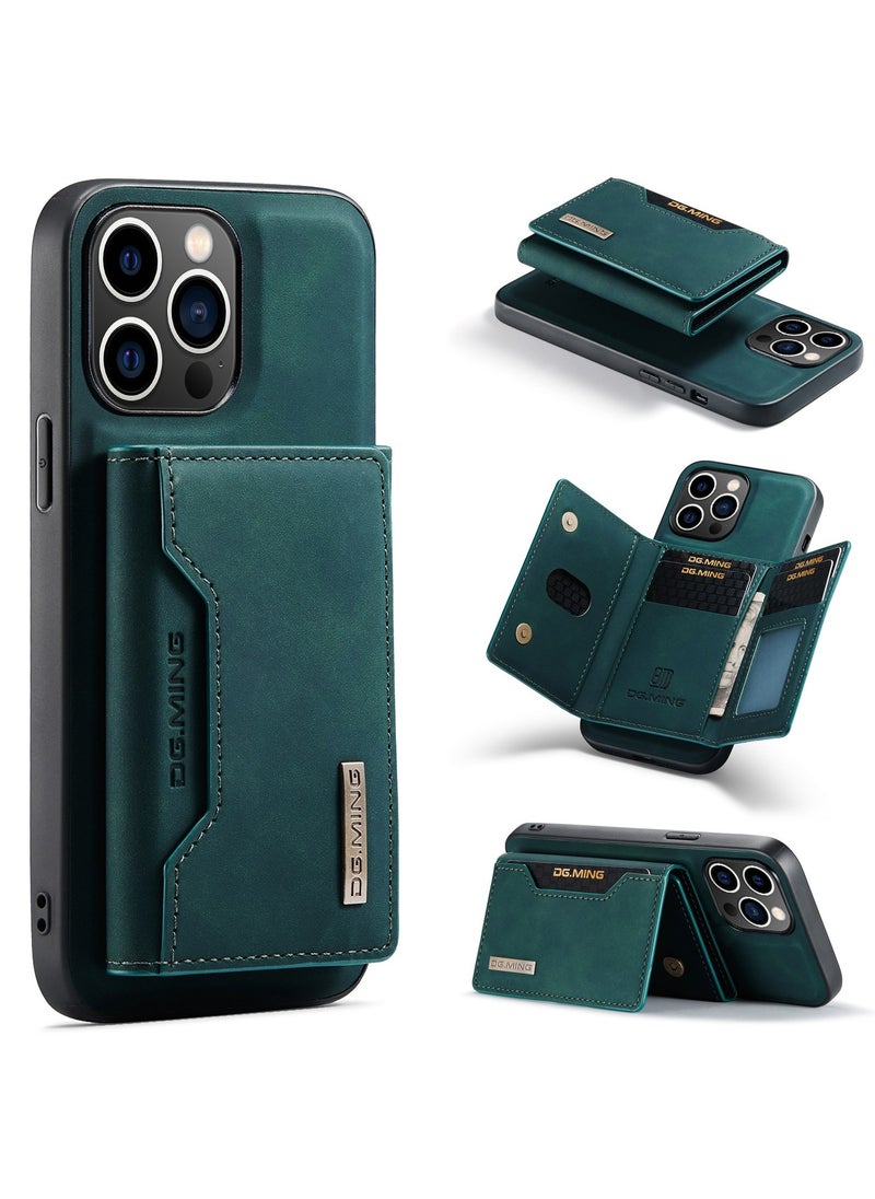 DGMING - CaseMe Wallet Case for iPhone 15 Pro DGMING Premium Leather Phone Case Back Cover Magnetic Detachable with Trifold Wallet Card Holder Pocket - Green - Image 1