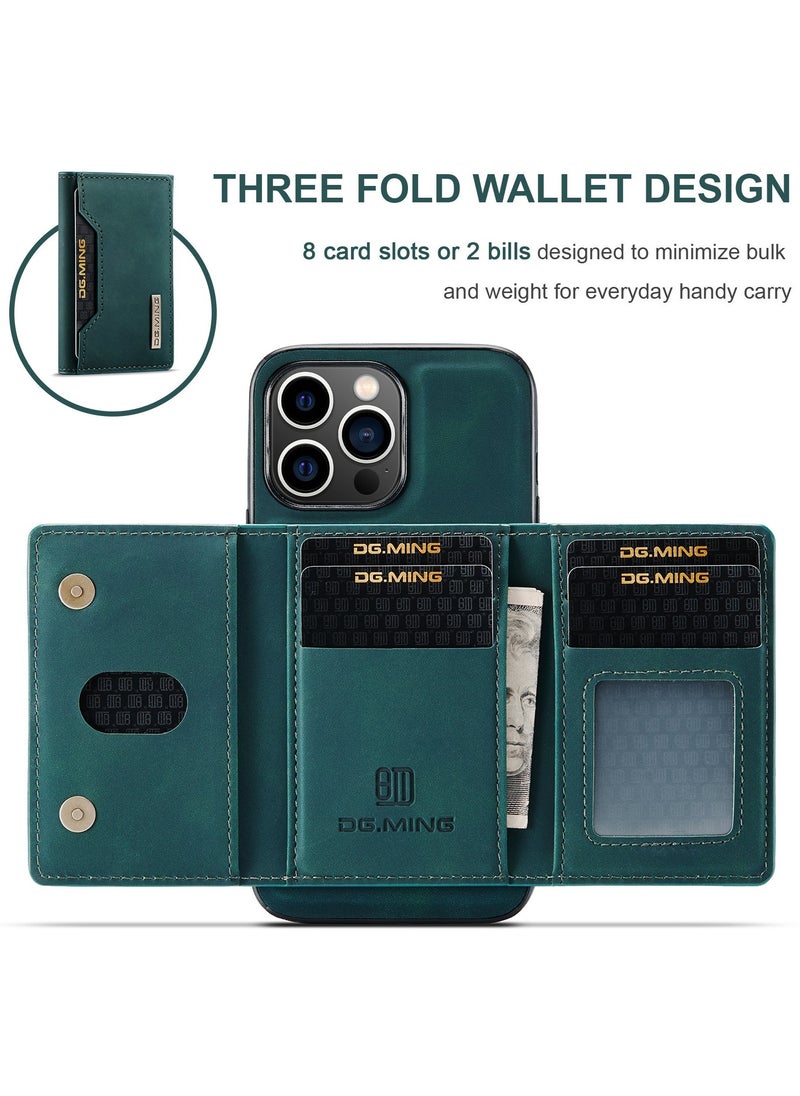 DGMING - CaseMe Wallet Case for iPhone 15 Pro DGMING Premium Leather Phone Case Back Cover Magnetic Detachable with Trifold Wallet Card Holder Pocket - Green - Image 1