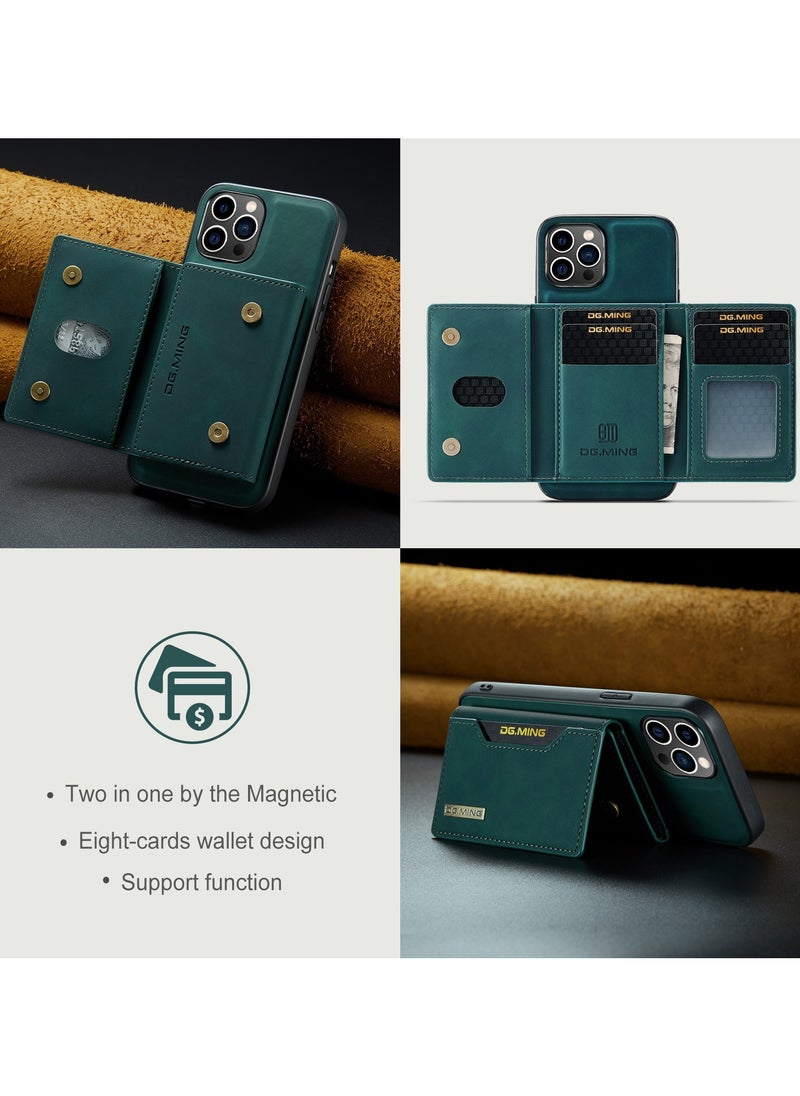 DGMING - CaseMe Wallet Case for iPhone 15 Pro DGMING Premium Leather Phone Case Back Cover Magnetic Detachable with Trifold Wallet Card Holder Pocket - Green - Image 1