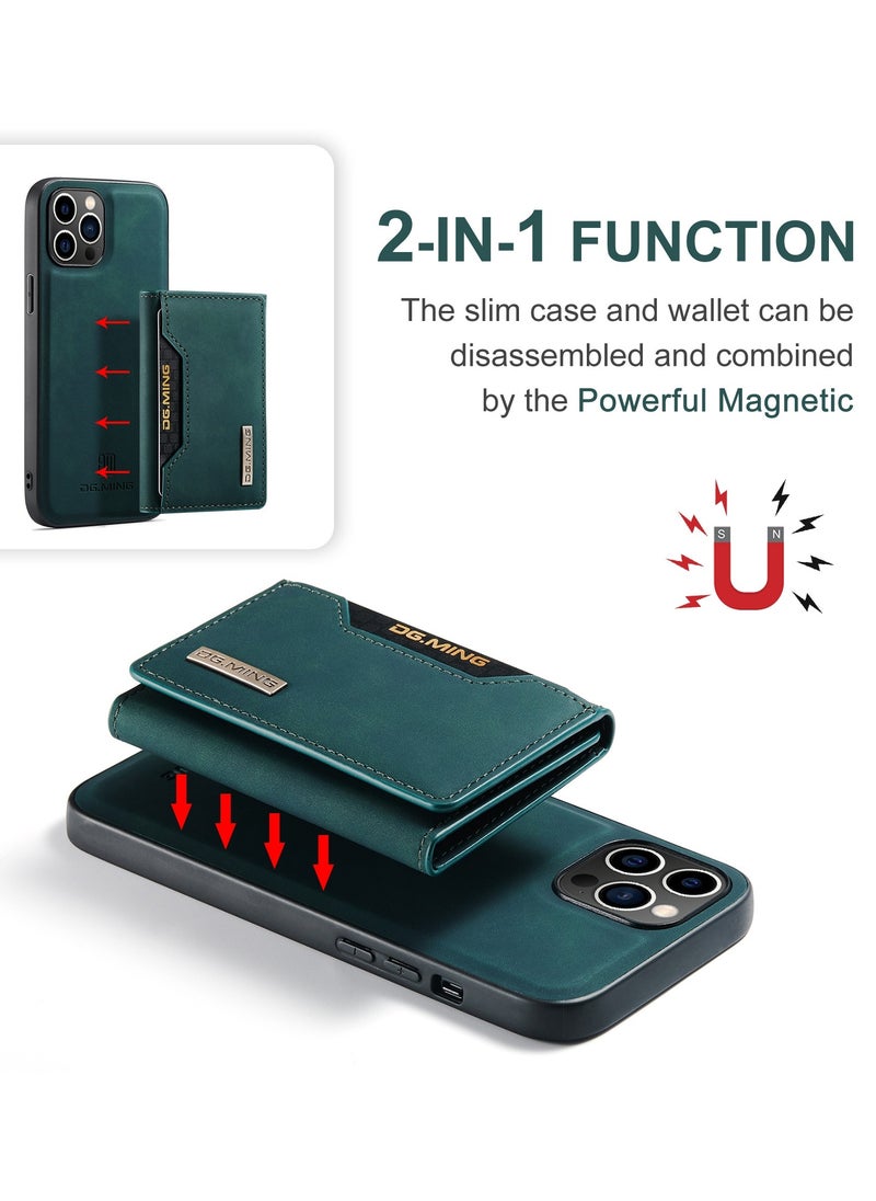 DGMING - CaseMe Wallet Case for iPhone 15 Pro DGMING Premium Leather Phone Case Back Cover Magnetic Detachable with Trifold Wallet Card Holder Pocket - Green - Image 1