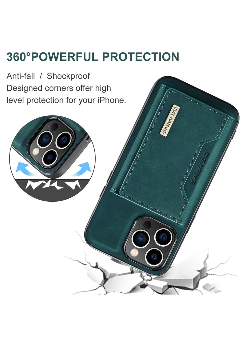 DGMING - CaseMe Wallet Case for iPhone 15 Pro DGMING Premium Leather Phone Case Back Cover Magnetic Detachable with Trifold Wallet Card Holder Pocket - Green - Image 1