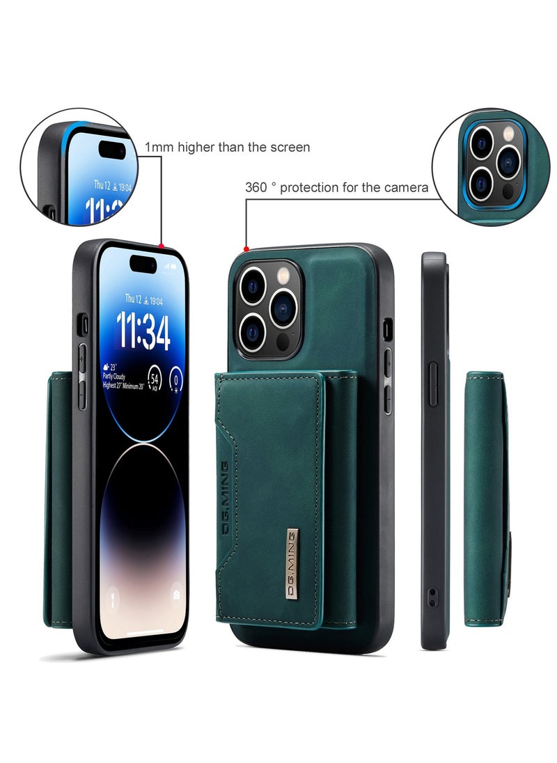 DGMING - CaseMe Wallet Case for iPhone 15 Pro DGMING Premium Leather Phone Case Back Cover Magnetic Detachable with Trifold Wallet Card Holder Pocket - Green - Image 1