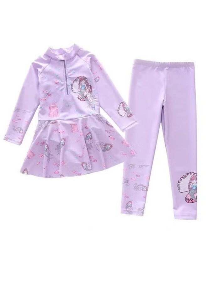 Unewshi Girls 2PCS Swimsuit with Zipper, Breathable Sun Protection Bathing Suit, Cartoon Beach Rash Guard Swimwear, Full Coverage Swimwear - Image 4