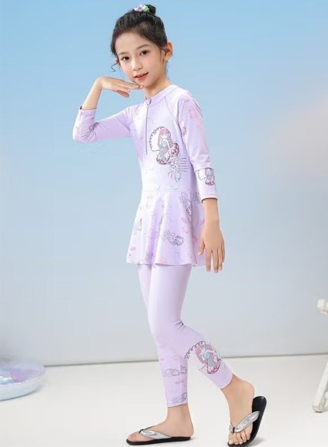 Unewshi Girls 2PCS Swimsuit with Zipper, Breathable Sun Protection Bathing Suit, Cartoon Beach Rash Guard Swimwear, Full Coverage Swimwear - Image 2