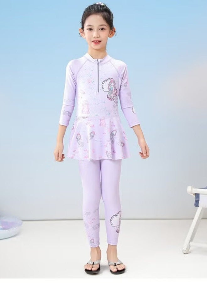 Unewshi Girls 2PCS Swimsuit with Zipper, Breathable Sun Protection Bathing Suit, Cartoon Beach Rash Guard Swimwear, Full Coverage Swimwear - Image 1
