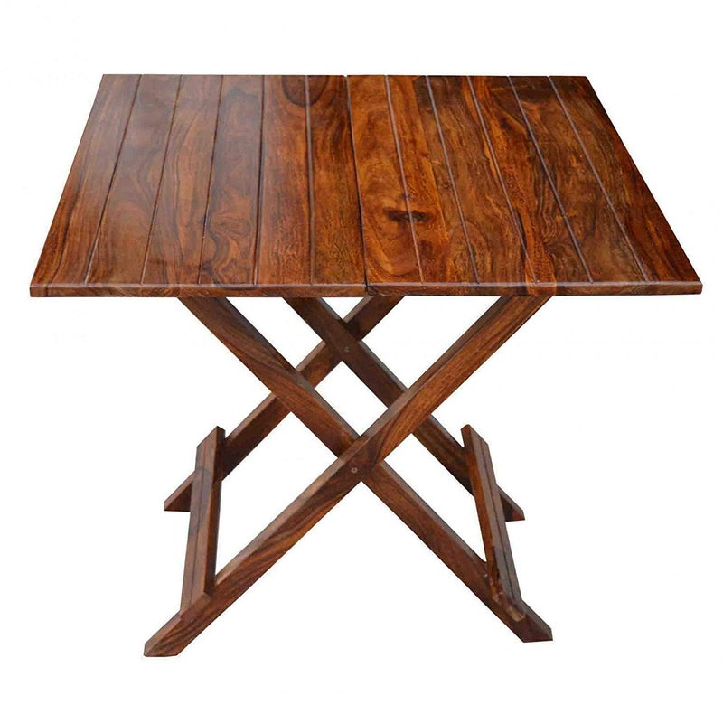 Silver Crafts طاولة قابلة للطي من الخشب الصلب باللون البني الطبيعي لتزيين الشرفة والحديقة الخارجية - Image 5