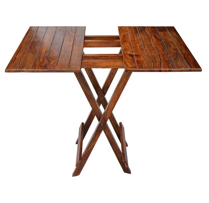 Silver Crafts طاولة قابلة للطي من الخشب الصلب باللون البني الطبيعي لتزيين الشرفة والحديقة الخارجية - Image 2