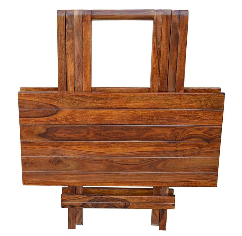 Silver Crafts طاولة قابلة للطي من الخشب الصلب باللون البني الطبيعي لتزيين الشرفة والحديقة الخارجية - Image 4