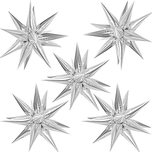 ZAKVOOR 60 Pcs Star Balloons 12 Spike Foil Explosion Party Decoration Balloons for Christmas New Year Eve Birthday (Silver) - Image 1