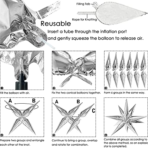 ZAKVOOR 60 Pcs Star Balloons 12 Spike Foil Explosion Party Decoration Balloons for Christmas New Year Eve Birthday (Silver) - Image 3