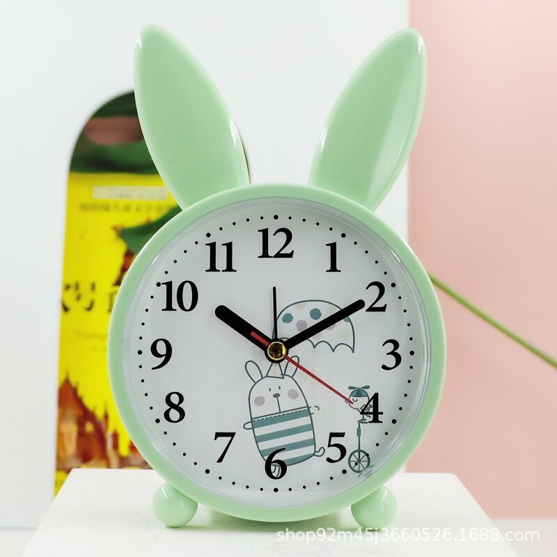 Creative Childrens Alarm Clock Bedside Silent Speaking Multifunctional Voice Small Alarm Clock Student Bedroom Cartoon Design 064 Green Rabbit Mute/Cute/Didi Alarm